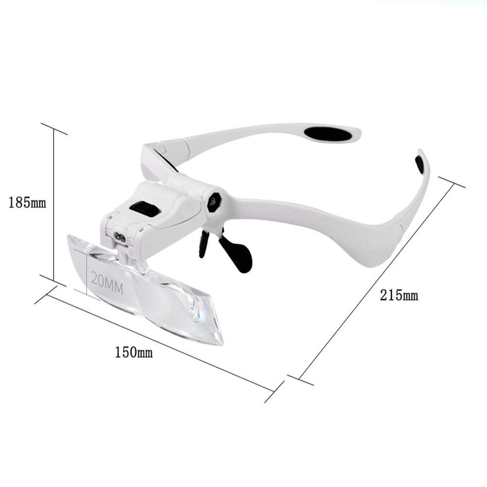 Visiera con Fascia per Mani libere con Lente d'Ingrandimento - Zoom da 1X a 3,5X con 5 Lenti Rimovibili Lenti d'Ingrandimento Illuminate a LED montate sulla TES
