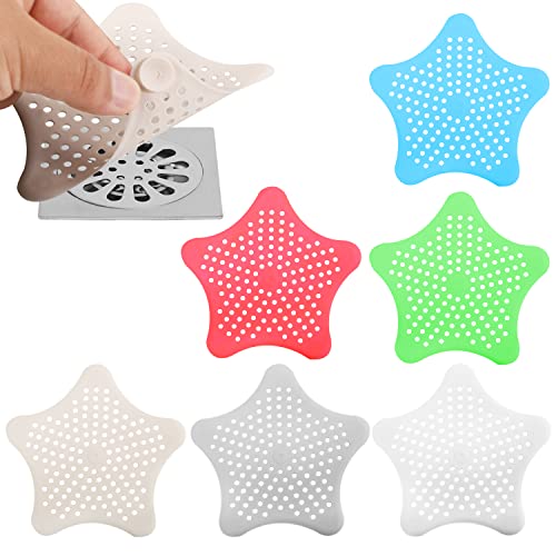 6 Pcs Filtre Évier Cuisine Silicone, Attrape Cheveux Douche avec Ventouse, Étoile Grille Evier Filtre Filtre Couverture de Drain de Baignoire Salle de Bain (6 Couleurs) Cover