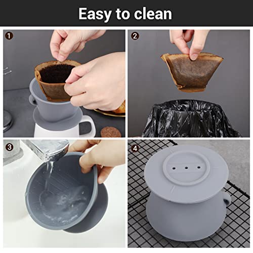 Image of Segarty Silicone Coffee Dripper, Gray Single Cup Pour Over Coffee Maker with Storage Pouch, Size NO.2 Reusable Cone Drip Filter Holder Slow Brewer with 3 Holes for Travel, Camping, Backpacking