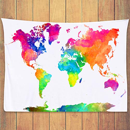 Watercolor World Map Tapestry - Watercolor Map Tapestry Of The World. Colorful Classroom World Map Tapestries. Globe Tapestry Map Wall Hanging Art. Dorm Earth Map Wall Tapestry Map Decor (60 X 40, Multicolor) #TOP5