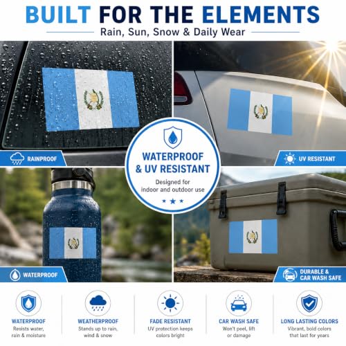 Image of Guatemala Vinyl Flag Stickers, Car Decals, Waterproof Indoor Outdoor, Laptop Stickers, Car Bumper, Guatemalan Flag, 5 x 3 Inches, Set of 3