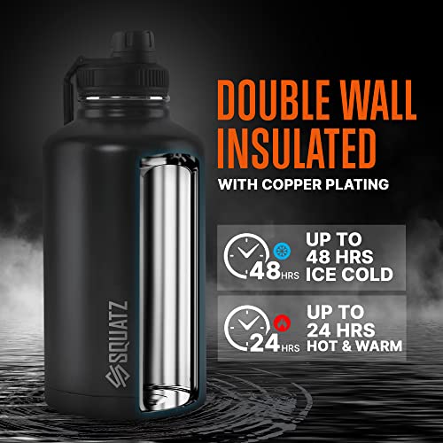 Squatz 64 Oz Neptune Series Steel Water Bottle, Stainless Double Wall Vacuum Insulated Flask With Handle Strap, Durable And Elegant Leak Proof Wide Mouth Thermos For Gym, Travel, Hiking, And Camping #TOP2