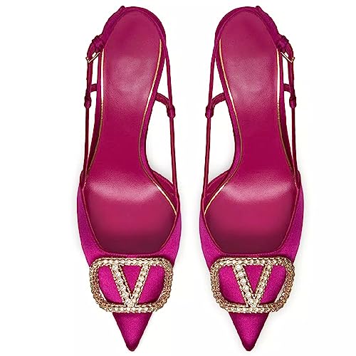 Image of BlingQueen Women Heeled Slingback Sandals Closed Pointed Toe Stiletto High Heels Patent Leather Pumps Slip-On Backless Evening Prom Party Dress Shoes