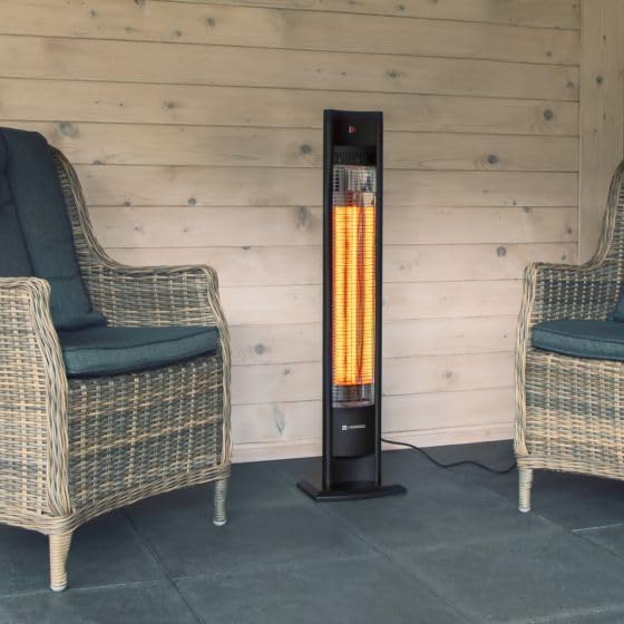 VONROC Chauffage Extérieur Terrasse Sur Pied 2000W Filicudi - Lampe Infrarouge Chauffante 107 cm avec Télécommande - 2 Niveaux de Chaleur - Élément En Carbone - Temps Chauffe 3 Sec
