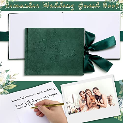 Image of Panelee Wedding Guest Book with Pen Green Velvet Reception 144 Page Sign in Book Wedding Memory Papers Elegant Guestbook for Bridal Shower Party Guest Visitor