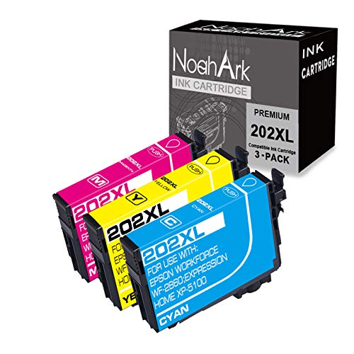 NoahArk Remanufactured Ink Cartridge Replacement for Epson 202XL T202XL 202 XL High Yeild for Epson Expression Home XP-5100 Workforce WF-2860 Printer (1 Cyan, 1 Magenta, 1 Yellow, 3-Pack)