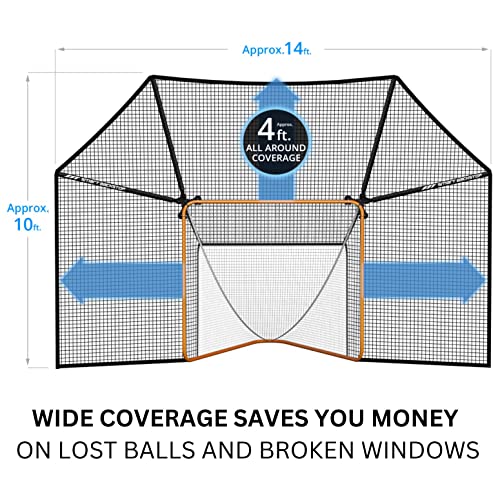 SmartBackstop for Lacrosse, Practice Smart®. Attaches Directly to Goal & Folds Away When not in use, 14 x 10 ft of Durable net Coverage, fits All Round & Square Corner Regulation 6 x 6 Goals.