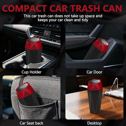 Image of Car Trash Can with Lid - 1-Pack, Interior Accessories for Vehicles, Leakproof Garbage Can with 30 Detachable Trash Bags, Multipurpose Organizers and Storage Solutions for Home and Office