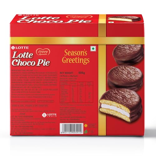 Image of Lotte Choco Pie - Soft Biscuits coated with Premium Chocolate - (Pack of 18) - 504 grams