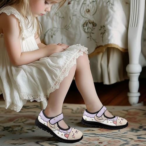 Little Girls Cute Uniform Shoes,Mary Jane Flats Shoes for Back School,Comfort Barefoot Shoes,Black Sole Size 11 to 154