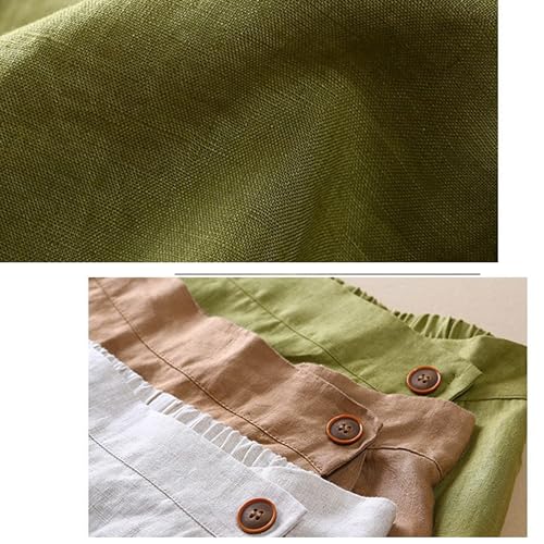 Giltpeak Womens Summer Linen Cotton Skirts Elastic High Waist, Casual Vintage Buttoned Swing Midi A-Line Skirt3