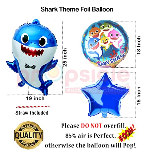 Image of Propsicle Birthday Baby Shark Decorations Foil Blue Balloon Pack of 5 Set For Baby Shark Theme Kids Party Prince Kids Helium Foil Balloon Item