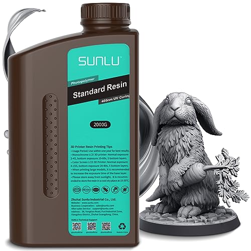 SUNLU 3D Printer Resin, 2000g Fast Curing Resin Standard Photopolymer 3D Printing Liquid, 405nm UV Curing Resin for 4K/8K, LCD/DLP/SLA 3D Printer Resin, High Precision, Low Shrinkage, 2KG Dark Grey