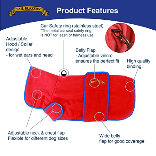 TAIL BLAZERS™ Super Absorbent Dog Drying Coat. Double Layer Microfibre Dry Robe with Car Safety D Ring. Towel Robe Pet Dryer Keep Dogs Dry and Warm. Camping and Beach Accessories. Machine Washable. M - Image 2