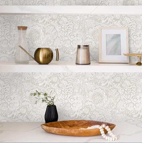 Micpolo Peel and Stick Wallpaper Boho Grey Wall Paper Grey and White Floral Wallpaper for Bedroom Bathroom Removable Self-adhsive Contact Paper for Cabinets Nursery Shelf Liner 17.3" x 118" - image 5