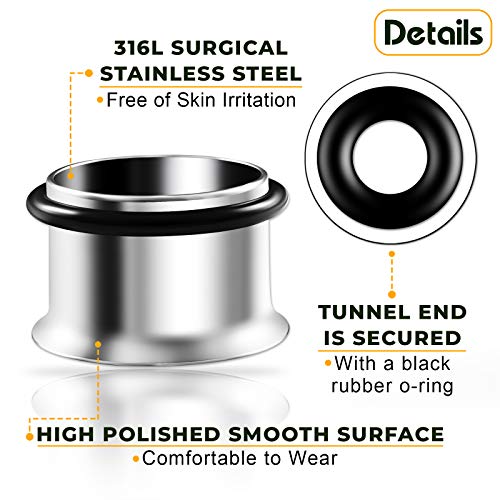 Pair of 316L Surgical Steel Single Flared Piercing Jewelry Stretcher Ear Plugs Earring Lobe O-ring flesh Tunnel4