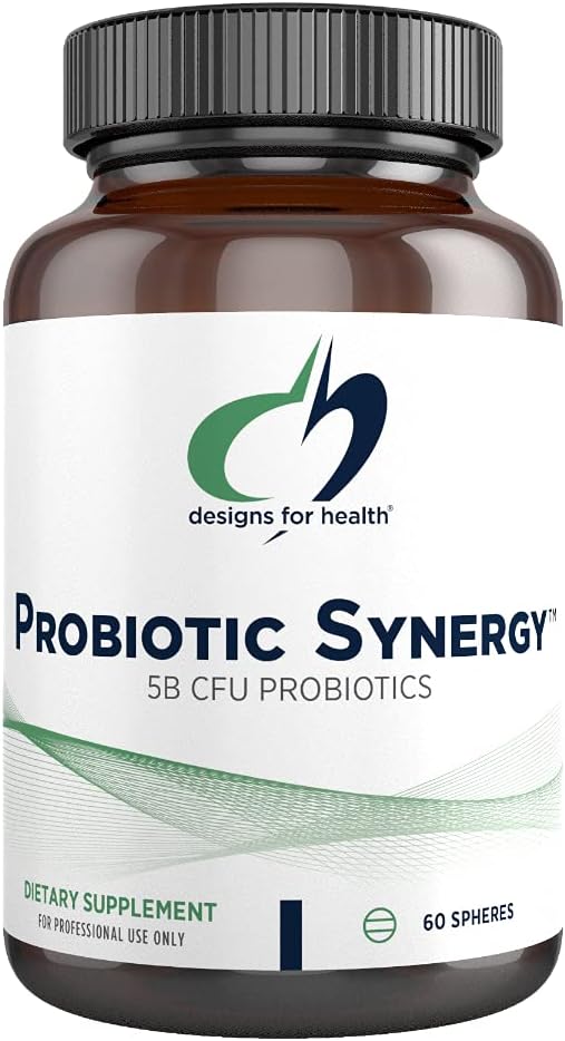 Designs for Health Probiotic Synergy Spheres - Esferas probióticas patentadas de liberación controlada - Suplemento para adultos con Bifidobacterium Longum + L Acidophilus (60 esferas) Colombia