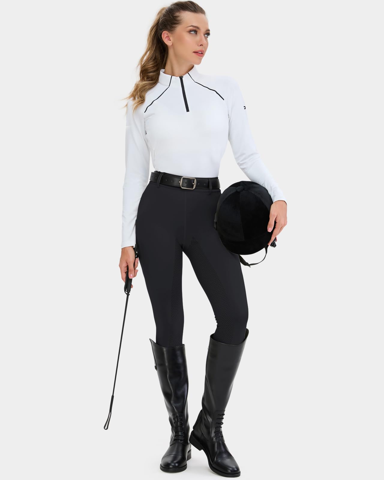 HMILES Damen Reitleggings Silikon Vollbesatz High Waist Elastische Reithose Damen mit Handytasche Gürtelschlaufen