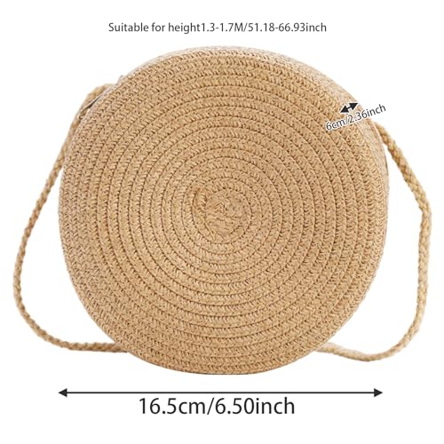 Straw Bag for Women Round 6.5in Woven Bag Single Shoulder Casual Woven Purse Zippered Solid Color Portable Lady4