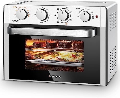 WEESTA Large Air Fryer Toaster Oven, 24QT, 7-in-1 Convection Oven with Roast, Bake, Broil, 4 Accessories & E-Recipes, UL Certified, 450°F, 1500W, Silver