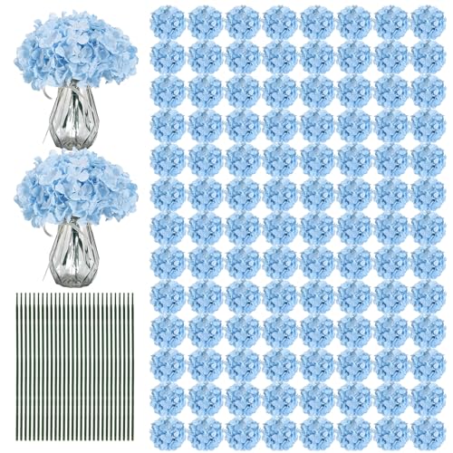 Auihiay 204Pcs Blue Hydrangea Artificial Flowers Bulk, Faux Hydrangeas