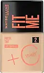 Maybelline NY Fit Me Fresh Tint Base Líquida, Proporciona Efeito Glow Natural, Controla a Oleosidade e Uniformiza a Pele com Vitamina C e FPS 50, Cor 02, 30ml