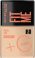 Maybelline NY Fit Me Fresh Tint Base Líquida, Proporciona Efeito Glow Natural, Controla a Oleosidade e Uniformiza a Pele com Vitamina C e FPS 50, Cor 02, 30ml