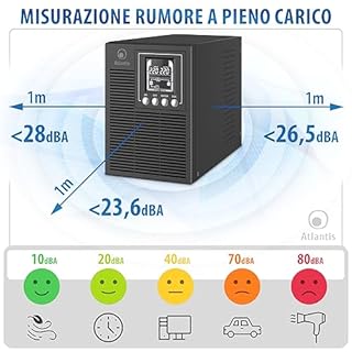 Atlantis A03-OP1002XLN UPS OnLine 88% Più Silenzioso Gruppo di Continuità Server Doppia conversione Onda Sinusoidale Pura 1000VA 700W, Ventola Low Noise Gelid 23,6 dbA,USB,2 Schuko + 1 IEC, 2x12V-9Ah