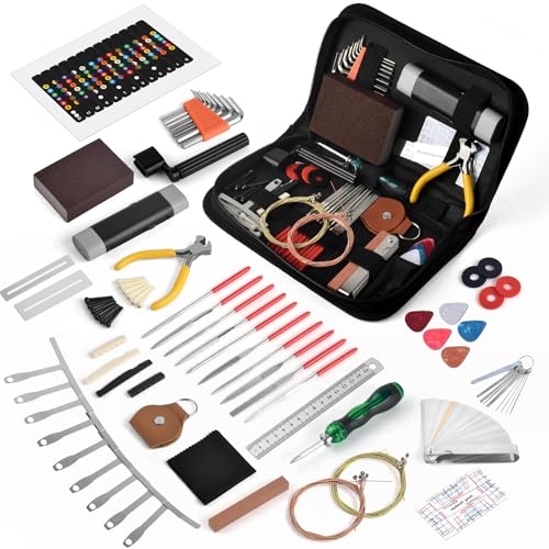 92Pcs Guitar Tool Kit, Guitar Repaire Maintenance Tool Kit with Carry Bag for Acoustic Electric Guitar Ukulele Bass Banjo, Guitar Accessories Gift for Music or String Instrument Enthusiast