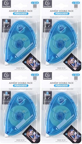 Dérouleur d'adhésif double-face EXACOMPTA 12996E turquoise pour photos - Lot de 4