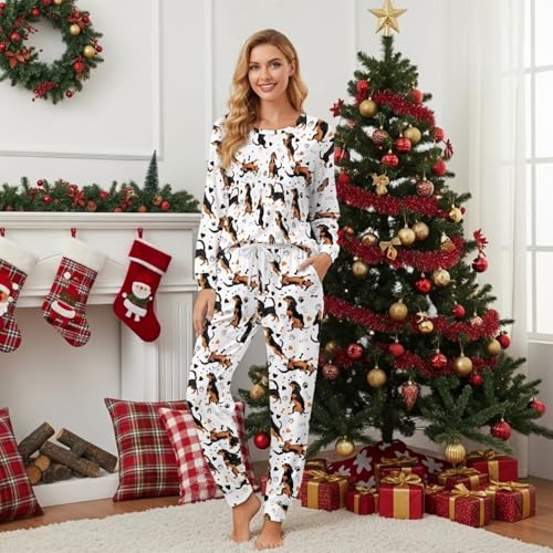 Image of Women's 2 Piece Printed Pajama Set Long Sleeve Sleepwear Set with Long Pants Casual Lounge Sets with Pocket