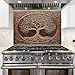 Mythog Tree of Life Glass Backsplash for Kitchen, Glass Stove Back Cover, Heat Resistant Kitchen Backsplash, Stove Behid Splashback Glass, Kitchen Decor Tile