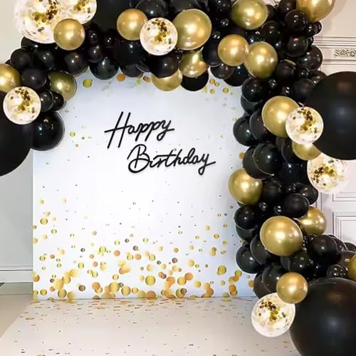 Image of TONIFUL Happy Birthday Sign for Backdrop - Glitter Black Felt Banner - Includes Dot Glue - Perfect for Birthday Party Backdrop,Wall Decr,Balloon Arch,Photo Background