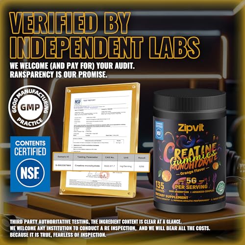 Image of Creatine Monohydrate Gummies, NSF Certified Creatine Gummy, 5g Dose for Men & Women to Support Muscle, Strength, Recovery, Cognitive Health & Memory, Orange Flavor, 135 Gummies