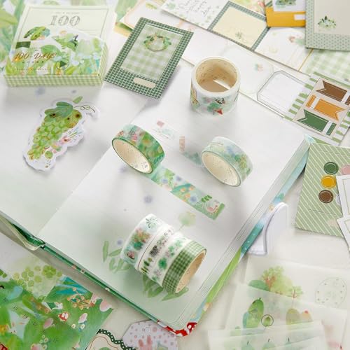 Image of VIBEVISTA Vintage Aesthetic Scrapbook Kit, 346 Pcs, A6 Grid Notebook, Washi , Envelopes, Scrapbook Papers, Folding Labels, Background Papers, Photo Frames, Calendar Stickers, Stickers (Peters Secret Forest)