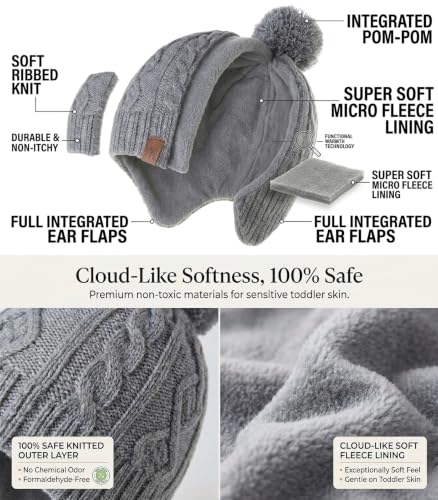 Image of LMLALML Boys Winter Hat Earflap Knitted Beanie for Kids Warm Fleece Lined Thicken Hat for Baby