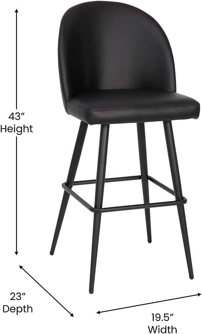 Flash Furniture Lyla Commercial Grade Modern Armless Barstools - Black LeatherSoft Upholstery - 30" Barstool - Contoured Backrest - Steel Frame & Footrest - Set of 2