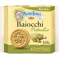 Mulino Bianco Biscotti Baiocchi al Pistacchio, Biscotti con Pistacchio e Pastafrolla Ideali per Colazione o Merenda, Senza Olio di Palma, 6 Porzioni da 3 Biscotti