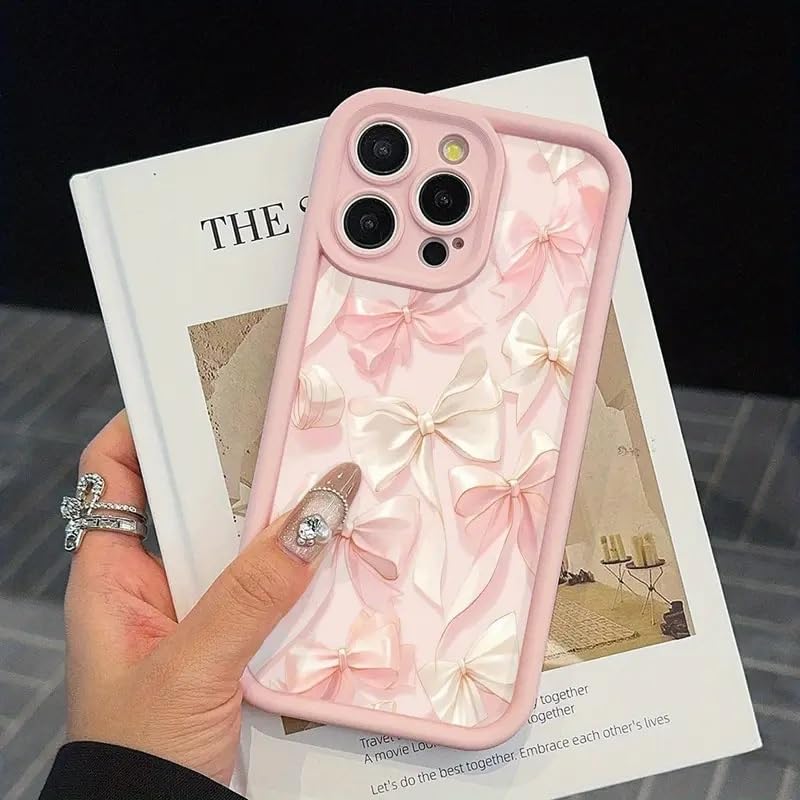 Image of COVERLY White Ribbon Back Case Cover for iPhone 12 Pro | Hot Pastel Pink Bow Knot Cute Design | Camera Lens Protection | Soft TPU Silicone Fashion Aesthetic Cover for Girls & Women (Pink, Shockproof)