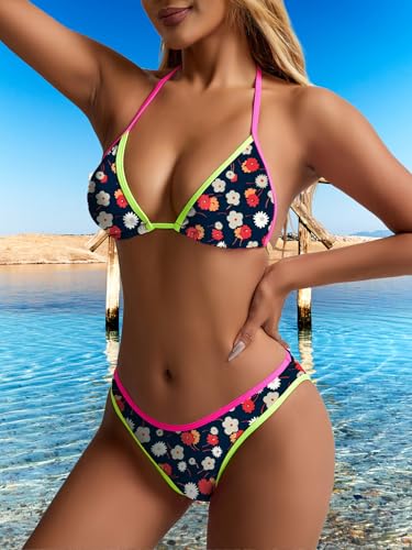 Image of TASHEHE Women's Colorful String Bikini Set Sexy Triangle Two Piece Swimsuit Halter Bathing Suit
