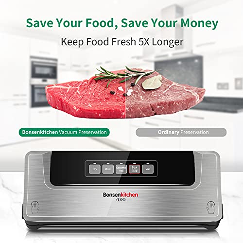 Image of Bonsenkitchen Vacuum Sealer Machine, Built-in Cutter | Multifunctional Food Sealer for Sous Vide & Meal Prep, 40 Pre-Cut Bags, Grey