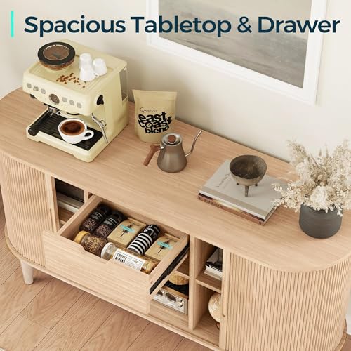 LINSY HOME 55" Sideboard Buffet Cabinet,Tambour Sliding Doors & Drawer by LINSY HOME - Used condition - Image 5