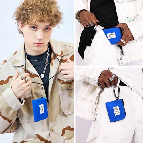 Rough Enough Small Coin Purse Card Wallet Pouch with Zipper Neck Lanyard Keychain for Men Women Teen Boys Blue Waxed Canvas Water Repellent - Thumbnail 6
