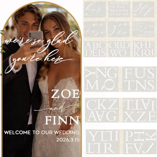 Honoson 16 Sheet Welcome to Our Wedding Mirror Sticker Customizable Welcome to The Wedding with Bride and Groom Name UV Dtf Letters Mirror Decals for Bridal Shower Marriage Reception(White)