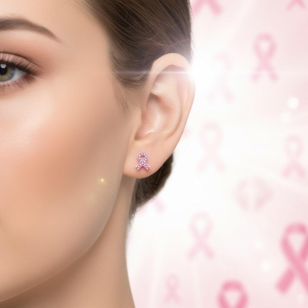 925 Sterling Silver Pink Crystals Breast Cancer Ribbon or Your Choice Colors Stud Earrings - Image 7