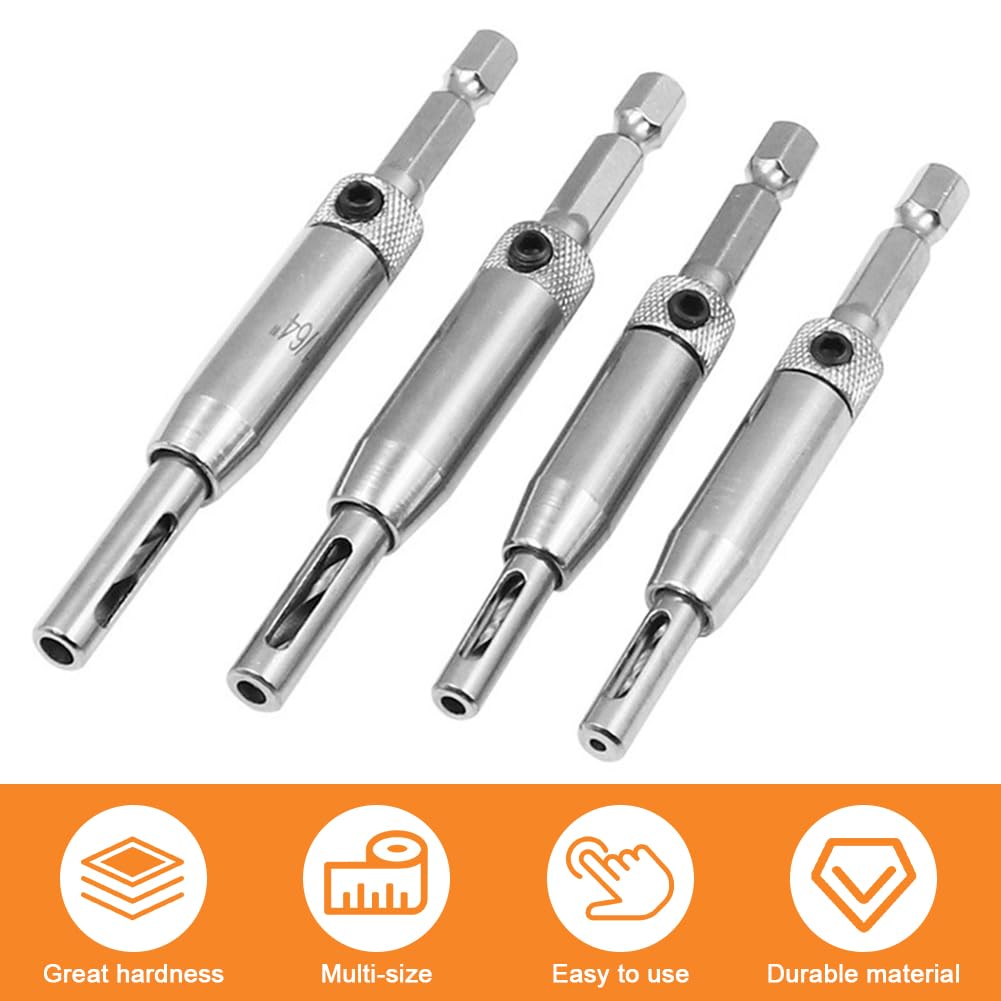 Ansodo 7Pcs Hinge Drill Bit Set, self centering drill bit, 5/64inch, 7/64inch, 9/64inch,11/64inch Hex Shank, Self-tapping Screws, Self-centring Drills for Hinges on Doors, Windows, Cabinets (Silver) - Image 2