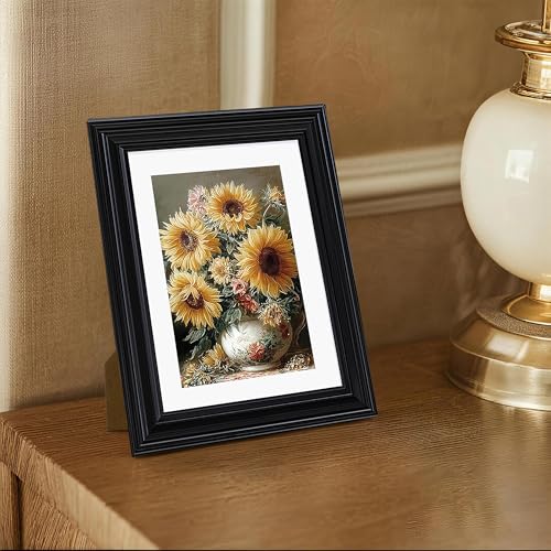 Image of eletecpro 5x7 Black Picture Frames Set of 4, Vintage Photo Frames with Clear Acrylic Cover, Gallery Wall Art Display 4x6 Photo with Mat or 5x7 without Mat for Tabletop and Wall Mount, Home Decor