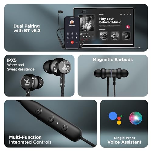 Image of Boat Rockerz 110 Rockerz Wireless Ear Neckband with Up to 40 hrs Playtime, Dual Device Pairing, ENx Tech, ASAP Charging, BTv5.3,IPX5,Type-C Interface & Magnetic Power Buds(Active Black)