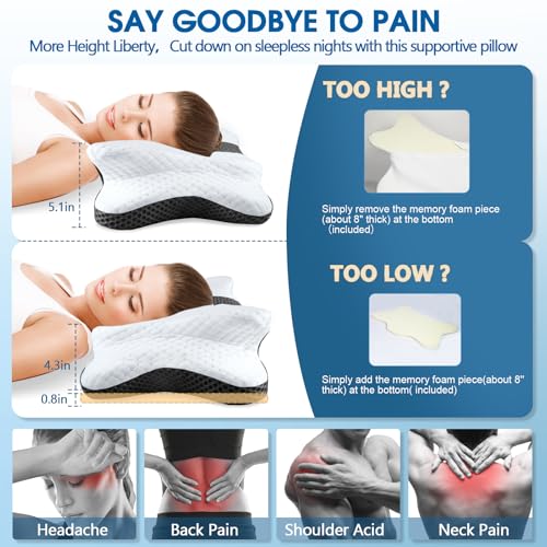 Memory Foam Pillows, Cervical Pillow for Neck and Shoulder Pain Relief, Ergonomic Contour Bed Pillow, Soft for Side Sleep Stomach Sleeping and Back Sleeper