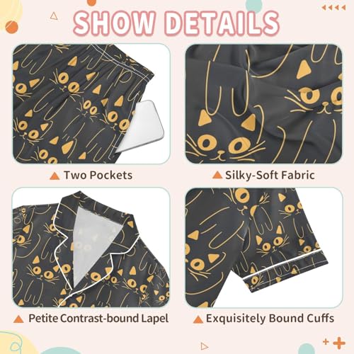 senya Cat Reflection Satin Summer Pajama Sets Silk Short Sleeve Button Down Sleepwear3